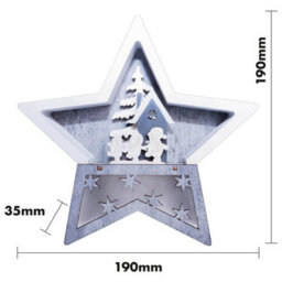 Battery Powered Wooden Light Up Christmas Star Festive Scene Ornament - Snowman Carving Xmas Led Decoration - H19 X W19 X D3.5Cm - thumbnail 6