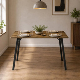 Dark Oak Wooden Rectangular Dining Table With Splayed Black Metal Legs Kitchen - thumbnail 4