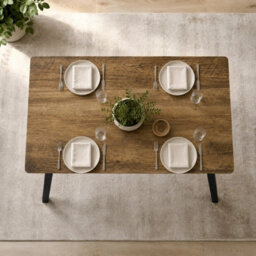 Dark Oak Wooden Rectangular Dining Table With Splayed Black Metal Legs Kitchen - thumbnail 6