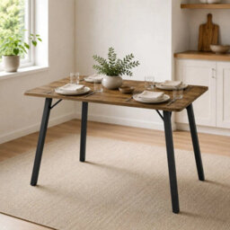 Dark Oak Wooden Rectangular Dining Table With Splayed Black Metal Legs Kitchen - thumbnail 5
