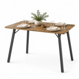 Dark Oak Wooden Rectangular Dining Table With Splayed Black Metal Legs Kitchen - thumbnail 1