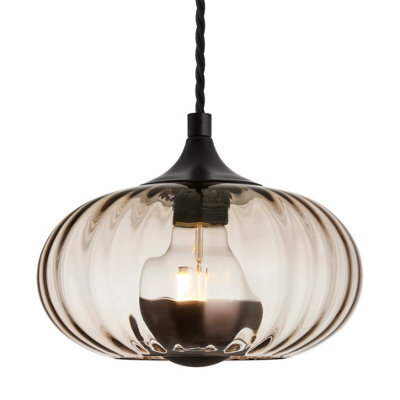 Industville Chelsea Textured Glass Round Pendant Light - 10 Inch, Ribbed Glass Shade - image 1