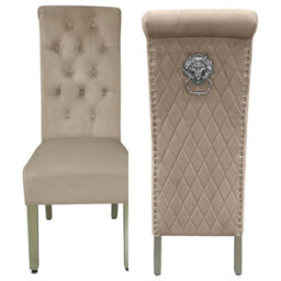 Home Luxe Interiors Pair Of 2 Sofia Beige Mink Chairs With Silver Legs And Lion Knocker - thumbnail 1