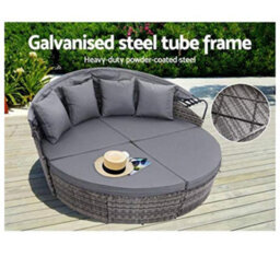 Evre Bali Mixed Grey 3 Piece Modular Round Rattan Wicker Patio Garden Furniture Daybed - thumbnail 2