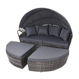 Evre Bali Mixed Grey 3 Piece Modular Round Rattan Wicker Patio Garden Furniture Daybed - thumbnail 3