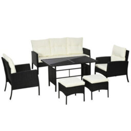 Outsunny 6 Pieces Rattan Garden Furniture Sofa Set With Cushions, Cream - thumbnail 2