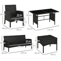 Outsunny 6 Pieces Rattan Garden Furniture Sofa Set With Cushions, Cream - thumbnail 3