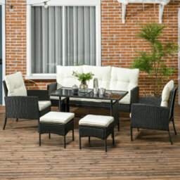 Outsunny 6 Pieces Rattan Garden Furniture Sofa Set With Cushions, Cream