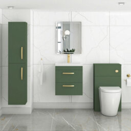 Royal Bathrooms Turin 500mm Wall Hung Vanity Unit Matt Green 2 Drawer Mid-Edge Basin With Brushed Brass Handles - thumbnail 4
