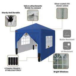 Sundaze Garden Pop Up Gazebo Party Tent Camping Marquee Canopy With 4 Sidewalls Carrying Bag Blue 3X3M - thumbnail 4