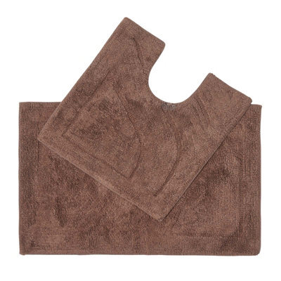 Homescapes Luxury Reversible Cotton Bath Mat Set - Chocolate - image 1