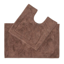 Homescapes Luxury Reversible Cotton Bath Mat Set - Chocolate