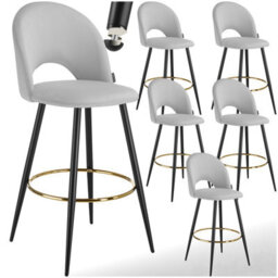 Tectake Bar Stool Rachel With Backrest And Velvet Look Cover, 49 X 58 X 110 Cm - Light Grey/black, Set Of 6 - thumbnail 1