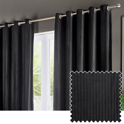 Paoletti Corinthian Velvet Room Darkening Eyelet Curtain Pair Black (W)183Cm X (D)168Cm - image 1