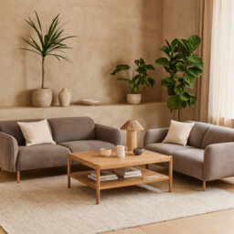 Wyld Haus Cambridge 2.5 And 3-Seater Sofa Set In Dusty Brown Fabric With Oak Base