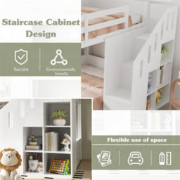 Abrihome Children's Bunk Bed, 2 Single Beds, Suitable For 2 Children Bed Frame With Stairs And Storage Cabinets, Stable Railings, White - thumbnail 2