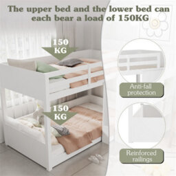 Abrihome Children's Bunk Bed, 2 Single Beds, Suitable For 2 Children Bed Frame With Stairs And Storage Cabinets, Stable Railings, White - thumbnail 3