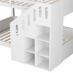 Abrihome Children's Bunk Bed, 2 Single Beds, Suitable For 2 Children Bed Frame With Stairs And Storage Cabinets, Stable Railings, White - thumbnail 7