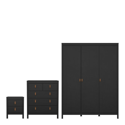 Furniture To Go Barcelona 3 Piece Bundle, Bedside, Chest And 3 Door Wardrobe In Matt Black - image 1