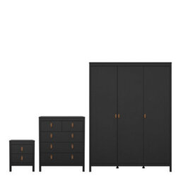 Furniture To Go Barcelona 3 Piece Bundle, Bedside, Chest And 3 Door Wardrobe In Matt Black - thumbnail 1