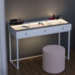 Fenchilin 3-Drawer Vanity Dressing Table With Led Lights 115X55X81Cm White Makeup Desk