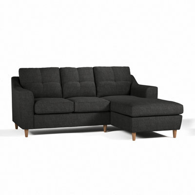 Furnishings For Less UK Baxter Fabric L Shaped 3 Seater Corner Sofa With Chaise Charcoal Right Hand Facing - image 1