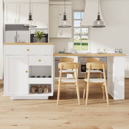 Abrihome White Extendable Kitchen Island Bar Table With 3 Drawers, Wine Rack & Side Shelves, 122.5-195.5Cm - thumbnail 8