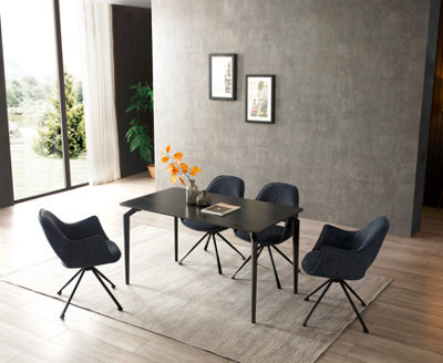 Set Of 4 Dining Chairs, Pyramid Style Blue Claw-Patterned Fabric Desk Chairs, Hollow Back Armchairs - image 1