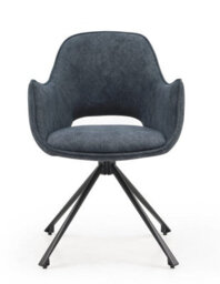 Set Of 4 Dining Chairs, Pyramid Style Blue Claw-Patterned Fabric Desk Chairs, Hollow Back Armchairs - thumbnail 4