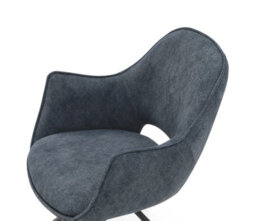 Set Of 4 Dining Chairs, Pyramid Style Blue Claw-Patterned Fabric Desk Chairs, Hollow Back Armchairs - thumbnail 2