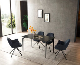Set Of 4 Dining Chairs, Pyramid Style Blue Claw-Patterned Fabric Desk Chairs, Hollow Back Armchairs - thumbnail 1