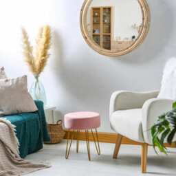 Harbour Housewares 2X Velvet Footstools - Round Modern Dressing Table Footstool Vanity Seat Chairs - 40 X 35Cm - Pink/gold - thumbnail 6
