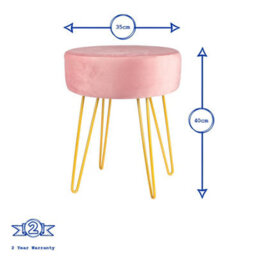 Harbour Housewares 2X Velvet Footstools - Round Modern Dressing Table Footstool Vanity Seat Chairs - 40 X 35Cm - Pink/gold - thumbnail 3