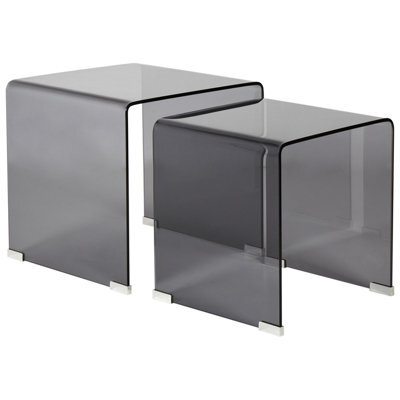 Beliani Set Of 2 Side Tables Kendall Tempered Glass Black - image 1