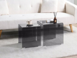 Beliani Set Of 2 Side Tables Kendall Tempered Glass Black - thumbnail 2