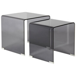 Beliani Set Of 2 Side Tables Kendall Tempered Glass Black - thumbnail 1