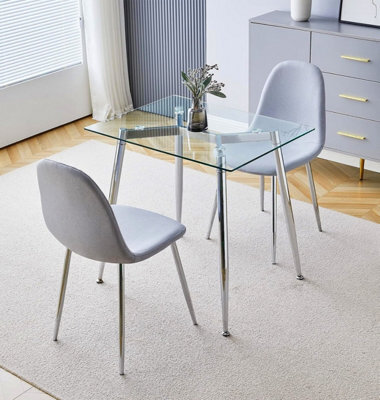 Hallowood Furniture Cullompton Small Rectangular Glass Dining Table (0.8M) With 2 Chairs (Cha501-Sgy) - image 1