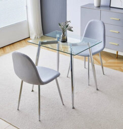 Hallowood Furniture Cullompton Small Rectangular Glass Dining Table (0.8M) With 2 Chairs (Cha501-Sgy) - thumbnail 1