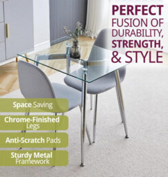Hallowood Furniture Cullompton Small Rectangular Glass Dining Table (0.8M) With 2 Chairs (Cha501-Sgy) - thumbnail 2