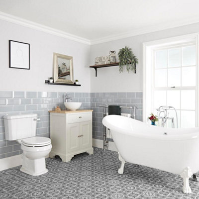 Homestylestore Antique White Bathroom Suite With Double Ended Slipper Bath, 645mm Vanity Unit And Close Coupled Toilet - image 1