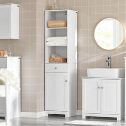 Sobuy Bzr17-W, Bathroom Storage Cabinet Unit With 3 Shelves 1 Drawer 1 Cabinet,white,w40Xd35Xh161.5 - thumbnail 2