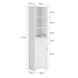 Sobuy Bzr17-W, Bathroom Storage Cabinet Unit With 3 Shelves 1 Drawer 1 Cabinet,white,w40Xd35Xh161.5 - thumbnail 3