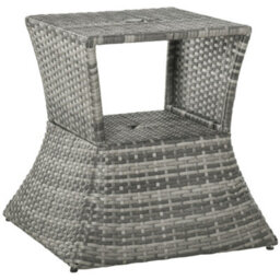 Outsunny Rattan Wicker Tea Coffee Table W/ Umbrella Hole And Storage Space Grey - thumbnail 2