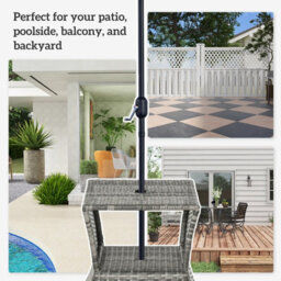 Outsunny Rattan Wicker Tea Coffee Table W/ Umbrella Hole And Storage Space Grey - thumbnail 4