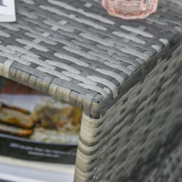 Outsunny Rattan Wicker Tea Coffee Table W/ Umbrella Hole And Storage Space Grey - thumbnail 9