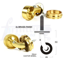 L&F 2X Brass Castor & Ring 29mm Screw In Castor  Furniture Beds Sofas Chairs Stools