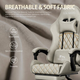 Precision Synergie Fabric Gaming Chair, Massage Computer Chair With Footrest, Lumbar Support & Height Adjustable For Home, Brown - thumbnail 6