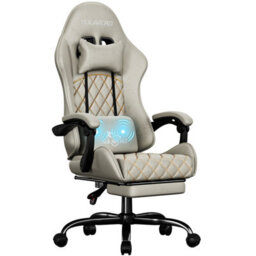 Precision Synergie Fabric Gaming Chair, Massage Computer Chair With Footrest, Lumbar Support & Height Adjustable For Home, Brown - thumbnail 1