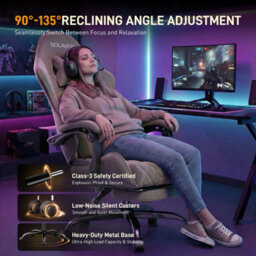 Precision Synergie Fabric Gaming Chair, Massage Computer Chair With Footrest, Lumbar Support & Height Adjustable For Home, Brown - thumbnail 2