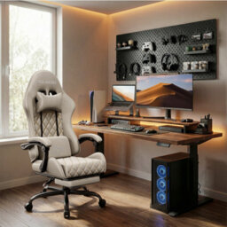 Precision Synergie Fabric Gaming Chair, Massage Computer Chair With Footrest, Lumbar Support & Height Adjustable For Home, Brown - thumbnail 8